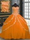 Orange Sleeveless Tulle Brush Train Lace Up Quinceanera Gowns for Military Ball and Sweet 16 and Quinceanera