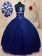 Vintage Royal Blue Strapless Lace Up Beading Quince Ball Gowns Sleeveless