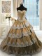 Glorious Brown Ball Gowns Sweetheart Sleeveless Taffeta With Train Court Train Lace Up Beading and Appliques and Ruffled Layers Sweet 16 Dresses