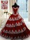 High End Ruffled Wine Red Sleeveless Taffeta Court Train Lace Up Quinceanera Dresses for Military Ball and Sweet 16 and Quinceanera