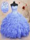 Fine Floor Length Lace Up Sweet 16 Dresses Light Blue for Military Ball and Sweet 16 and Quinceanera with Beading and Ruffles