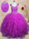 Cap Sleeves Beading and Ruffles Lace Up Quince Ball Gowns