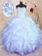 Great Floor Length Lavender Quinceanera Dresses Organza Sleeveless Beading and Ruffles