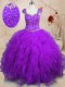 Custom Designed Square Cap Sleeves Tulle Sweet 16 Dress Beading and Ruffles Lace Up