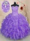 Stunning Lavender Sleeveless Organza Lace Up Vestidos de Quinceanera for Military Ball and Sweet 16 and Quinceanera
