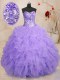 Attractive Lavender Ball Gowns Sweetheart Sleeveless Organza Floor Length Lace Up Beading and Ruffles Quinceanera Dress