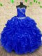 Royal Blue Sleeveless Organza Lace Up Quinceanera Gowns for Military Ball and Sweet 16 and Quinceanera