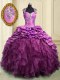 Enchanting Lilac Sweet 16 Dresses Military Ball and Sweet 16 and Quinceanera and For with Beading and Ruffles and Ruffled Layers and Pick Ups Sweetheart Cap Sleeves Brush Train Lace Up