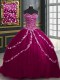 Unique Burgundy and Fuchsia Sleeveless Brush Train Beading and Appliques With Train 15 Quinceanera Dress