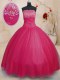 Hot Sale Off the Shoulder Coral Red Sleeveless Tulle Lace Up Ball Gown Prom Dress for Military Ball and Sweet 16 and Quinceanera