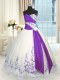 Sleeveless Floor Length Embroidery and Sashes ribbons Lace Up Sweet 16 Dresses with White And Purple