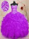 Sexy Purple Sweetheart Lace Up Beading and Ruffles and Sequins Quinceanera Gowns Sleeveless
