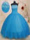 Baby Blue Tulle Lace Up Strapless Sleeveless Floor Length Vestidos de Quinceanera Beading