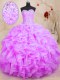 Exquisite Sleeveless Floor Length Beading and Ruffles Lace Up Quinceanera Dresses with Lilac