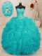 Floor Length Ball Gowns Sleeveless Aqua Blue Quinceanera Dress Lace Up