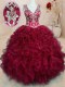 Discount V-neck Sleeveless Zipper Quinceanera Dresses Wine Red Organza