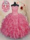 Custom Made Sweetheart Sleeveless Lace Up Sweet 16 Quinceanera Dress Pink Organza
