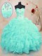 Custom Design Turquoise Lace Up Vestidos de Quinceanera Beading and Ruffles Sleeveless Floor Length
