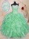 Fantastic Beading and Ruffles and Pick Ups 15th Birthday Dress Apple Green Lace Up Sleeveless Floor Length