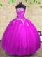 Admirable Fuchsia Sleeveless Floor Length Appliques and Ruching Lace Up Vestidos de Quinceanera