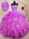 Amazing Fuchsia Lace Up Vestidos de Quinceanera Beading and Ruffles Sleeveless Floor Length