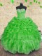 Green Lace Up Vestidos de Quinceanera Beading and Appliques and Ruffles and Ruching Sleeveless Floor Length