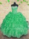 Green Organza Lace Up Sweet 16 Quinceanera Dress Sleeveless Floor Length Beading and Appliques and Ruffles and Ruching