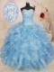 Organza Sweetheart Sleeveless Lace Up Beading and Ruffles Quinceanera Dress in Blue
