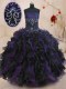 Black And Purple Strapless Lace Up Beading and Ruffles 15th Birthday Dress Sleeveless