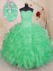 Sweetheart Sleeveless Vestidos de Quinceanera Floor Length Beading and Ruffles Green Organza