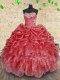 Colorful Organza Sweetheart Sleeveless Lace Up Beading and Appliques and Ruffles and Ruching Quinceanera Gowns in Coral Red