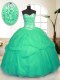 Spectacular Green Sleeveless Floor Length Sequins and Pick Ups Lace Up Sweet 16 Dress