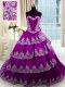 Extravagant Ruffled With Train Ball Gowns Sleeveless Eggplant Purple Quinceanera Gown Lace Up