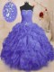 Purple Sleeveless Floor Length Beading and Ruffles and Ruching Lace Up 15 Quinceanera Dress