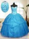 Extravagant Sweetheart Sleeveless Quinceanera Dress Floor Length Sequins and Pick Ups Baby Blue Tulle