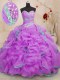 Brush Train Ball Gowns 15 Quinceanera Dress Lilac Sweetheart Organza Sleeveless With Train Lace Up