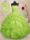 Nice Floor Length Lace Up Quince Ball Gowns Yellow Green for Military Ball and Sweet 16 and Quinceanera with Beading and Ruffles and Ruching