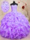 Lavender Ball Gowns Beading and Ruffles Ball Gown Prom Dress Lace Up Organza Sleeveless Floor Length