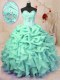 Apple Green Organza Lace Up Sweetheart Sleeveless Floor Length Quince Ball Gowns Beading and Ruffles and Pick Ups