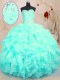 Aqua Blue Ball Gowns Sweetheart Sleeveless Organza Floor Length Lace Up Beading and Ruffles Sweet 16 Quinceanera Dress