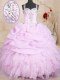 Glamorous Sleeveless Floor Length Beading and Ruffles and Pick Ups Lace Up Quinceanera Gown with Lilac