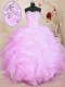 Sweetheart Sleeveless Organza Quinceanera Dress Beading and Ruffles Lace Up