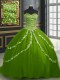 Olive Green Ball Gowns Beading and Appliques Ball Gown Prom Dress Lace Up Tulle Sleeveless With Train