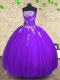 New Arrival Strapless Sleeveless Tulle Ball Gown Prom Dress Appliques and Ruching Lace Up