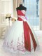 On Sale Floor Length Lace Up 15th Birthday Dress White And Red for Military Ball and Sweet 16 and Quinceanera with Embroidery and Sashes ribbons