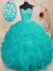 Sexy Aqua Blue Sweetheart Lace Up Beading and Ruffles Quinceanera Dress Sleeveless
