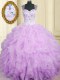 Ball Gowns Sweet 16 Dress Lavender Straps Organza Sleeveless Floor Length Zipper