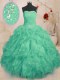Turquoise Ball Gowns Organza Strapless Sleeveless Beading and Ruffles and Ruching Floor Length Lace Up Quinceanera Gowns