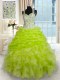Top Selling Yellow Green Quinceanera Gown Military Ball and Sweet 16 and Quinceanera and For with Beading and Ruffles and Pick Ups Straps Sleeveless Zipper
