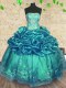 Decent Turquoise Lace Up Strapless Beading and Ruffles Quinceanera Gown Organza and Taffeta Sleeveless